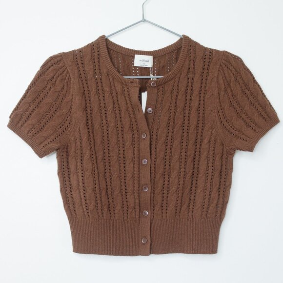 ARITZIA Wilfred Fey Short Sleeve Knit Cardigan "Cognac" Brown XS - Picture 2 of 7